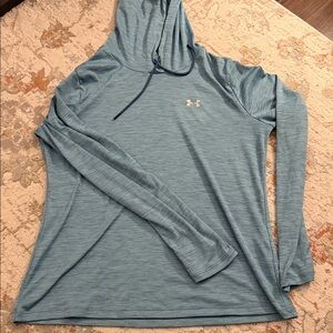 Under Armour Women's Heathered Sky Blue Hooded Long-Sleeve Top